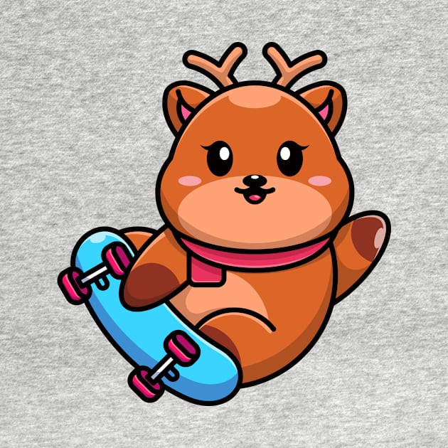 Cute deer play skateboard cartoon by Wawadzgnstuff